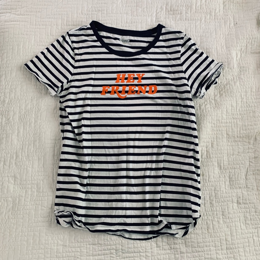Women’s graphic striped shirt sleeve tee navy